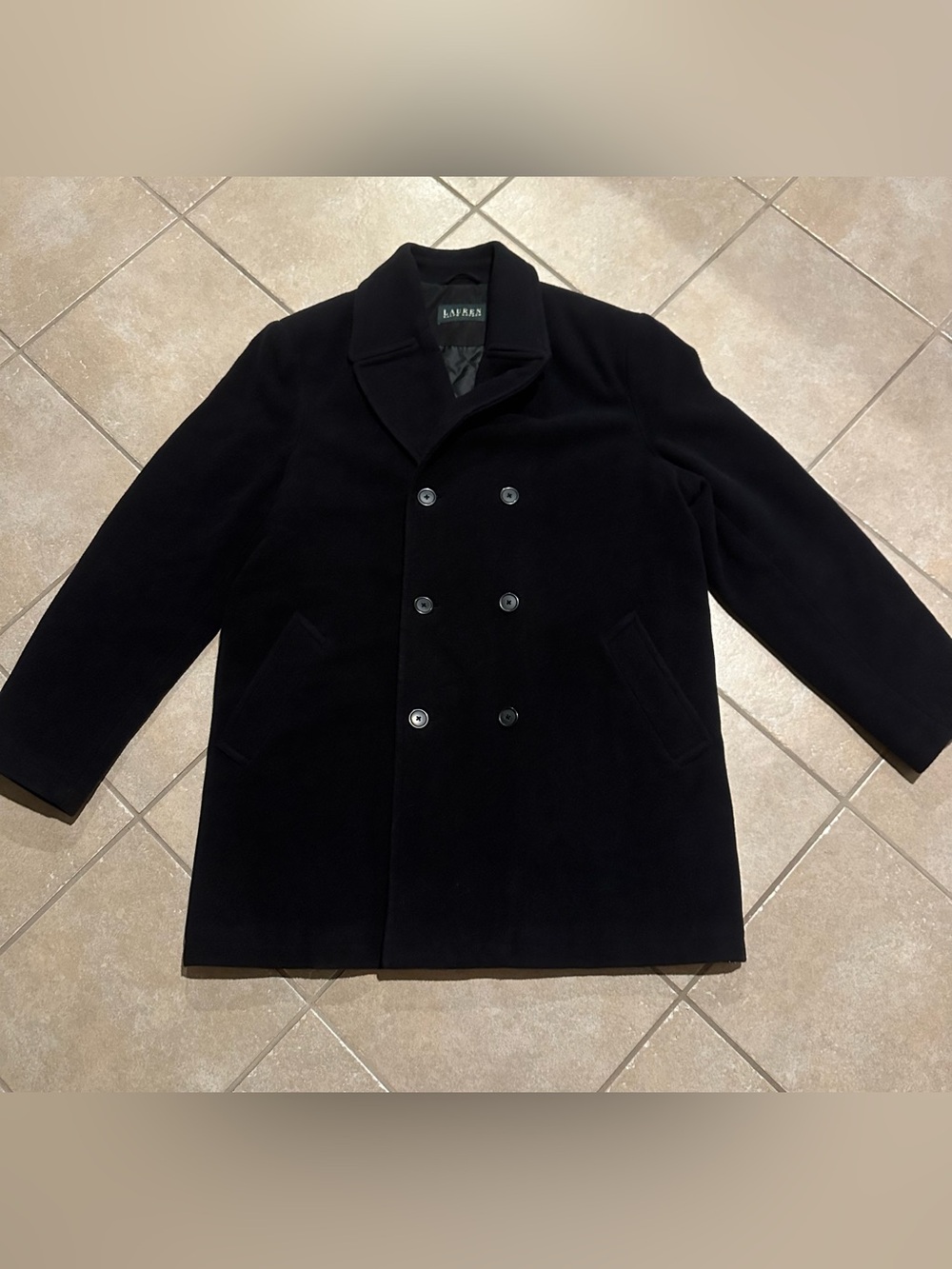 Lauren Ralph Lauren Women’s Black Wool Blend Double-Breasted Peacoat